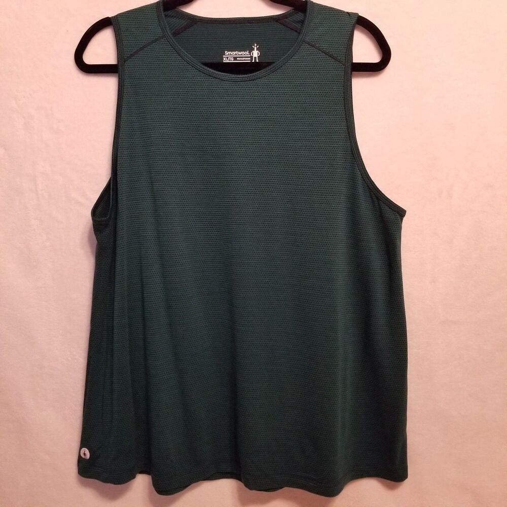 Smartwool Active XL Tank Top Deep Green Textured Jersey Knit Workout Gym Yoga